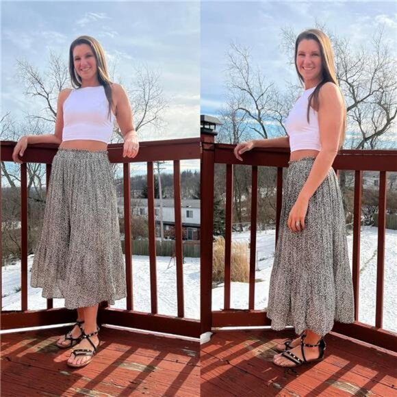 Women's Midi Skirts High Waisted Pleated A-Line Swing Skirts Summer - Picture 3 of 12